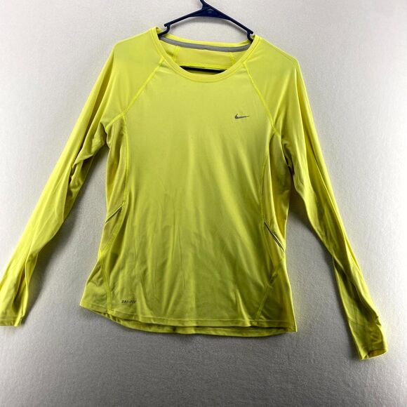 Nike‎ Dri-Fit Bright Yellow Athletic Wear Long Sleeve Mens Size L - Picture 1 of 13